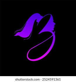 letter B at symbol beautiful face with modern long hair style