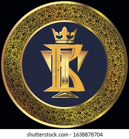 Letter B and T monogram.
Two symbols together and a crown, inside a circle - which is richly decorated with ornament.