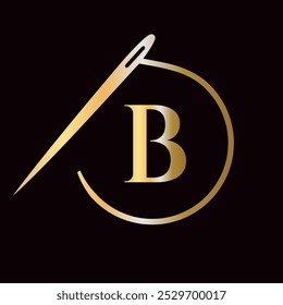 Letra B Tailor Logotipo, aguja e hilo Logotipo para la ropa, bordado, textil, moda, tela, muestra de tela