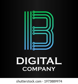 Letter b technology or digital logo template illustration. there are line letter with dot. suitable for technology, multimedia.
