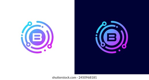 letter B technology logo with circle circuit line style for digital, data, connection