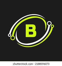 Combinación de logotipos de tecnología de letra B con plantilla de vectores de cable de tecnología