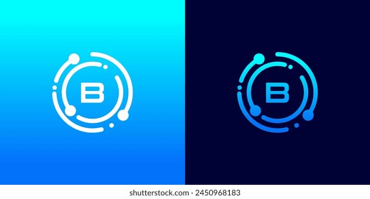 letter B technology logo with connection circle dots for technology,data,internet,computer