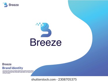 Letra "B" Diseño del logotipo de la tecnología, azul, mínimo
