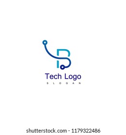 Letter B Technology Logo, outline Icon With Circuit Symbol