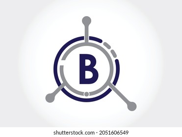 Letter B with technology logo vector icon symbol. Suitable for technology, Internet, computer, and data related business.