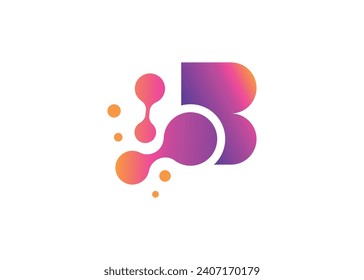 Letter B Technology vector monogram logo design template. Letter B molecule, Science and Bio technology Vector logo.