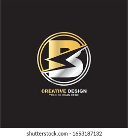 Letter B. Template for creative logo design with circle icon element. vector elegant gold and metal font.