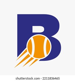 Letter B Tennis Logo Concept With Moving Tennis Ball Icon. Tennis Sports Logotype Symbol Vector Template