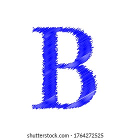 Letter B textured of white yarn fabric on black background, editable vector