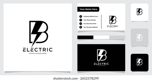 Letra B thunder logotipo vetor design ícone ilustração com design de cartão de visita