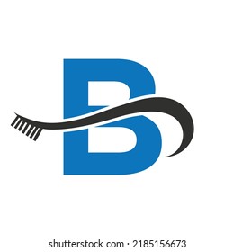 Carta B Con El Concepto De Diseño Del Logotipo De Cepillo Diente Para La Plantilla De Logotipo Dental Teeth Care