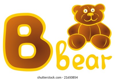 Letter B and toy bear isolated on a white background. Alphabet sign.