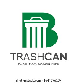 Letra B basura puede vectorial plantilla de logotipo. Este diseño utiliza el color verde y el tema de la naturaleza. Adecuado para reciclaje, reducción, fuente y texto.