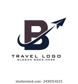Letter B Travel Logo icon Design with plane graphic element for travel agency logo design