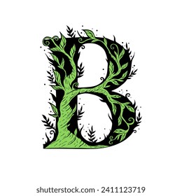 Letter B Tree Branch, Formed From Twigs Leaves