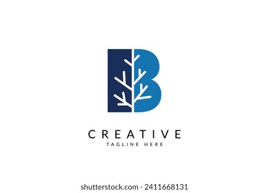 Letra B con diseño de icono del logotipo de la rama de árbol.