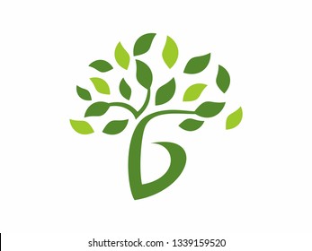 Letter B Tree Leaf Logo with Green Trees that grow rapidly for all your businesses.
