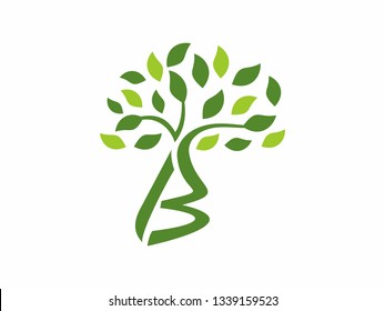 Letter B Tree Leaf Logo with Green Trees that grow rapidly for all your businesses.