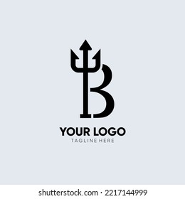 Letter B Trident Logo Design Icon Vector Emblem Graphic Illustration