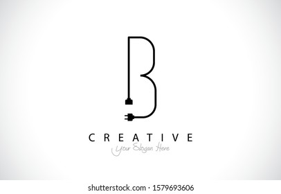 Letter B Tropical Design Logo Concept. Creative Icon Logo with Wire Plug and Socket Vector Illustration.