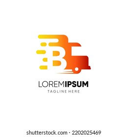 Letter B Truck Logo Design Vector Icon Graphic Emblem Illustration
