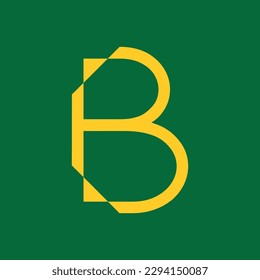 Buchstabe B: Design-Template-Element des typografischen Logos. Verwendung für Logo, Symbol, Zeichen, Identität des Unternehmens. Gelber Buchstabe B, T-Shirt, Vektordesign auf grünem Hintergrund. 