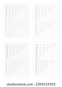 Letter B. Uppercase lowercase trace english alphabet design for learning handwriting. A4 Printable worksheet for preschool kindergarten kids to improve basic writing skills. Vector illustration.