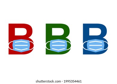 La letra B usa máscara facial. Muy adecuado en campaña para la lucha contra el coronavirus. También para icono, símbolo, logotipo y muchos más.