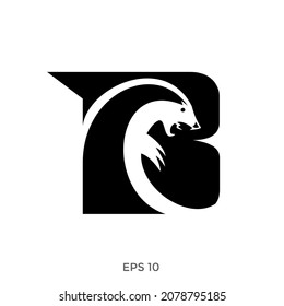 letter B using a badger. in black isolated on a white background for use in the design of shirts, cards, posters, banners.