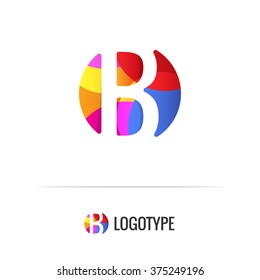 Letter B. Vector colorful alphabet element. Negative space forms a circle. Bright and fresh design letters for children's parties and fun celebrations. Beautiful logo and monogram for businesses.