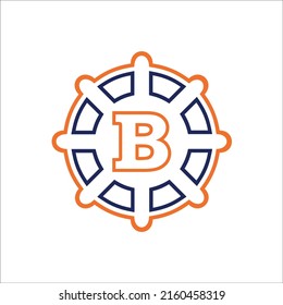 a letter b vector illustration on the background of a circular striped ornament