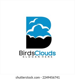 Letter B vector logo design with cloud and birds concept.