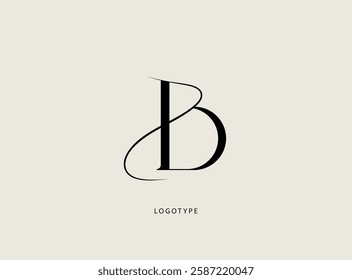 Letter "B" vector logo. Elegant minimalist icon. Classic logotype with thin hand drawn curved line.