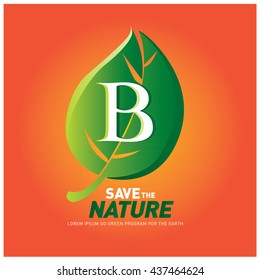 Letter B vector logo and icon save the nature. Go green poster design. Ecology campaign publication