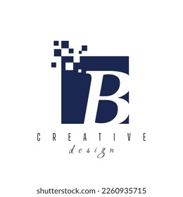 Símbolo del logo del vector de la letra B en el cuadrado colorido con bloques destrozados en fondo blanco