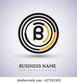 Letter B vector logo symbol in the circle thin line colored black and yellow. Design for your business or company identity.