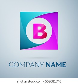 Letter B vector logo symbol in the colorful square on grey background. Vector template for your design