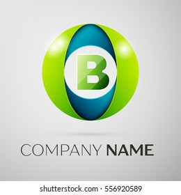 Letter B vector logo symbol in the colorful square on grey background. Vector template for your design