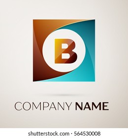 Letter B vector logo symbol in the colorful square on grey background. Vector template for your design