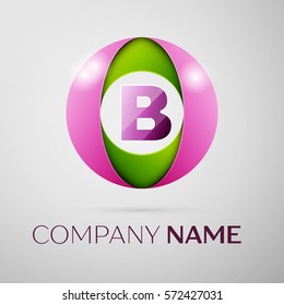 Letter B vector logo symbol in the colorful circle on grey background. Vector template for your design