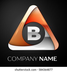 Letter B vector logo symbol in the colorful triangle on black background. Vector template for your design