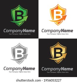 Letter B vector logo template, Colorful Letter B logo, Shield Logo design vector template. Protection defense symbol, security guard company Logotype.