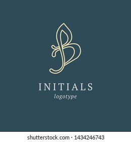 Letter B vector logo. Vintage Insignia and Logotype. Business sign, identity, label, badge initials. Monogram design elements, graceful template. Calligraphic elegant logo design.
