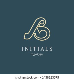 Letter B vector logo. Vintage Insignia and Logotype. Business sign, identity, label, badge initials. Monogram design elements, graceful template. Calligraphic elegant logo design.