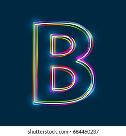Letter B - Vector multicolored outline font with glowing effect isolated on blue background. EPS10