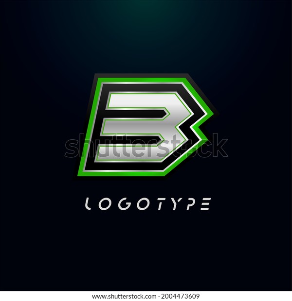 Letter B for video\
game logo and super hero monogram. Sport gaming emblem, bold\
futuristic letter with sharp angles and green outline. Tilted sharp\
letter type on black\
background