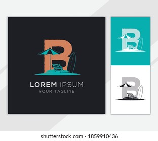 Letter B with vintage beach illustration logo template