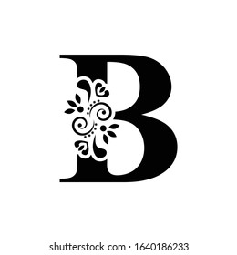 letter B. Vintage black flower ornament initial letters.  Alphabet. Logo vector 