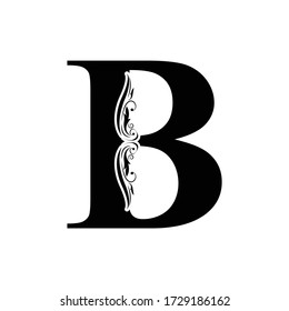 letter B. Vintage black flower ornament initial letters.  Alphabet. Logo vector 